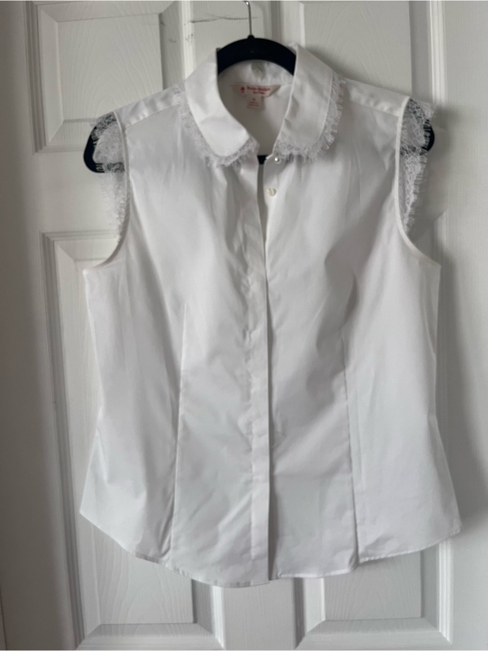 Worn once: Brooks Brothers White Sleeveless Button-Down with Lace Trim